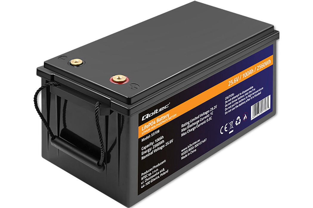 Akumulator QOLTEC 53708 100Ah 25.6V żywotność bateria wspomaganie waga wymiary przenośny