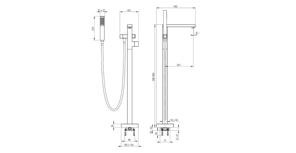 BATERIA WANNOWA NATYNKOWA DEANTE Hiacynt BQH 017M CHROM wymiary gwint wężyk zasięg wylewka wąż