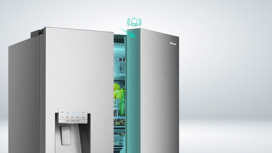Lodowka HISENSE RS711N4ACE Side by side Nofrost 178.6cm Inox powiadomienie dzwiekowe inteligentny czujnik alarm dzwiekowy