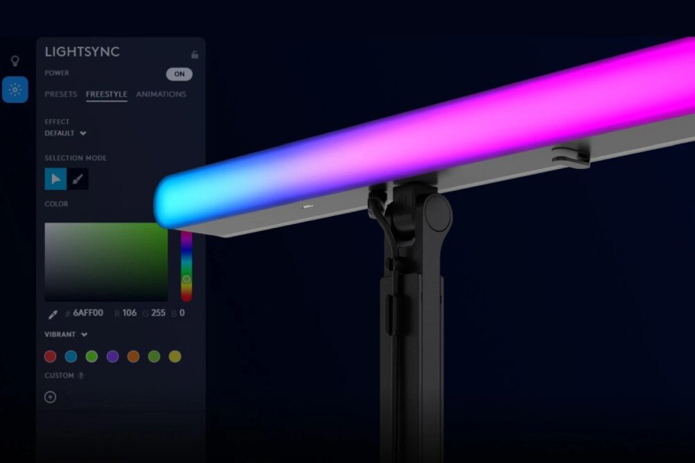 Lampa LOGITECH Litra Beam LX kontrola ustawienia aplikacja Bluetooth przyciski