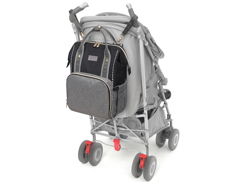 Plecak do wózka BABYONO Basic Oslo Style 1424/01 Szary bezpieczna przestronna glowna komora sciagacz suwaki paski mocowanie