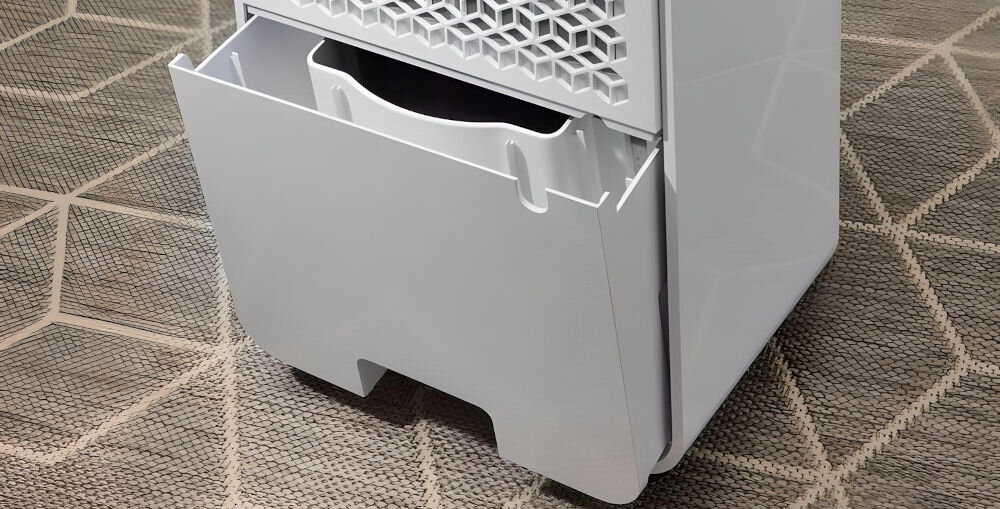Osuszacz HISENSE D12CW funkcja automatycznego opróżniania zbiornika na wodę oszczędność czasu wygodne pozbycie nadmiaru wody zbiornik pojemność 2 l opcja podłączenia węża spustowego bezobsługowe usuwanie wody