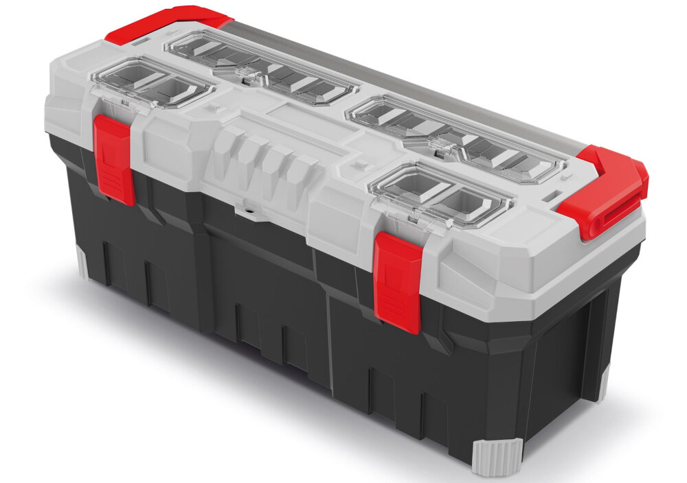 Skrzynka narzędziowa KISTENBERG Titan Plus KTIPA7530 skrzynia na białym tle widoczna od przodu pod skosem przechowywanie i transport wygodny transport narzędzi praktyczny gadżet