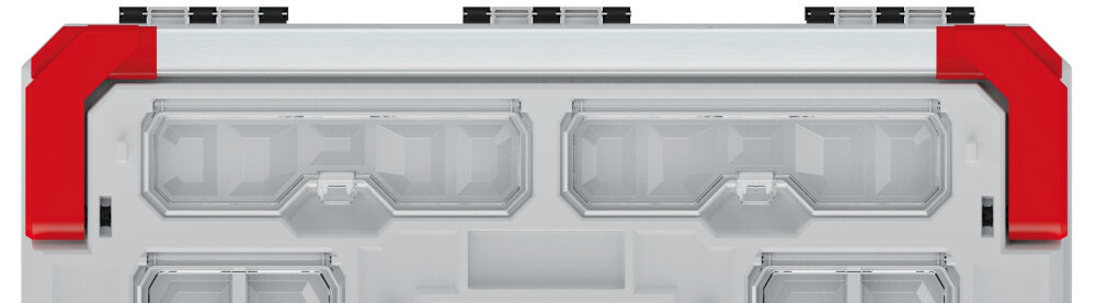 Skrzynka narzędziowa KISTENBERG Titan Plus KTIPA7530 zbliżenie na uchwyt widok z góry długi aluminiowy uchwyt udźwig do 30 kg ergonomiczny kształt waga 3,8 kg wymiary 752 x 300 x 304 mm
