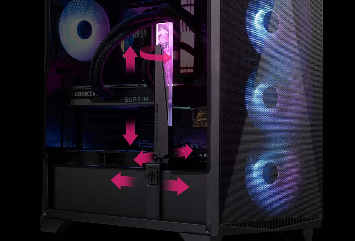 Obudowa MSI MPG Gungnir 300R Airflow uchwyt na kartę stabilność