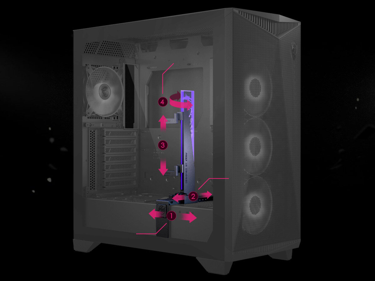 Obudowa MSI MPG Gungnir 300P Airflow uchwyt diody podświetlenie stabilność