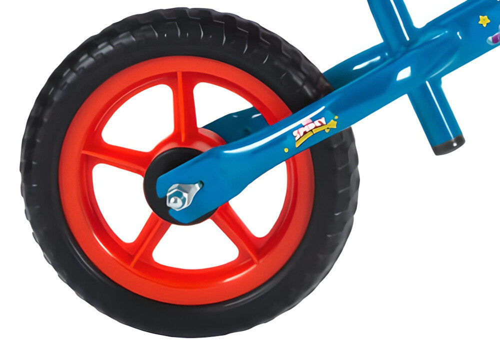 Rowerek biegowy HUFFY Disney Spider-man 27931W Niebiesko-czerwony koła 10-calowe bezobsługowe opony z pianki EVA gruby bieżnik tłumią drgania podczas jazdy jazda płynna cicha komfortowa bezpieczna szerokie rozstawienie kółek