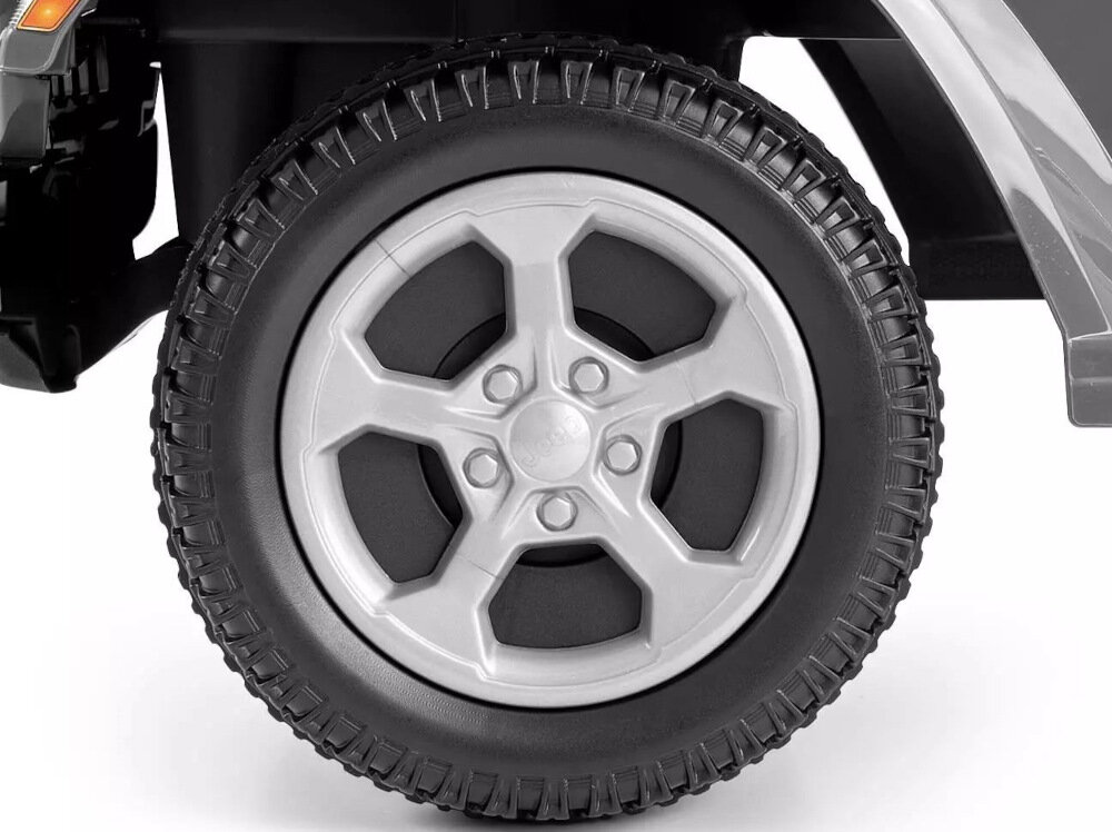 Jeździk MILLY MALLY Jeep Rubicon Gladiator Szary kola 4 skretne srednica 13,5 cm metalowe osie imitacja kol terenowych gruby bieznik