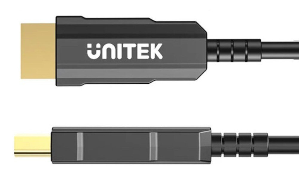Kabel optyczny HDMI HDMI UNITEK 30 m cienki giętki przewód pozłacane wtyki, kabel na białym tle