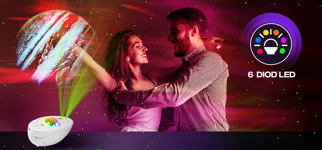 Projektor MUSICMATE Sky Galaxy - Magiczna atmosfera, Dziesięć dynamicznych efektów świetlnych