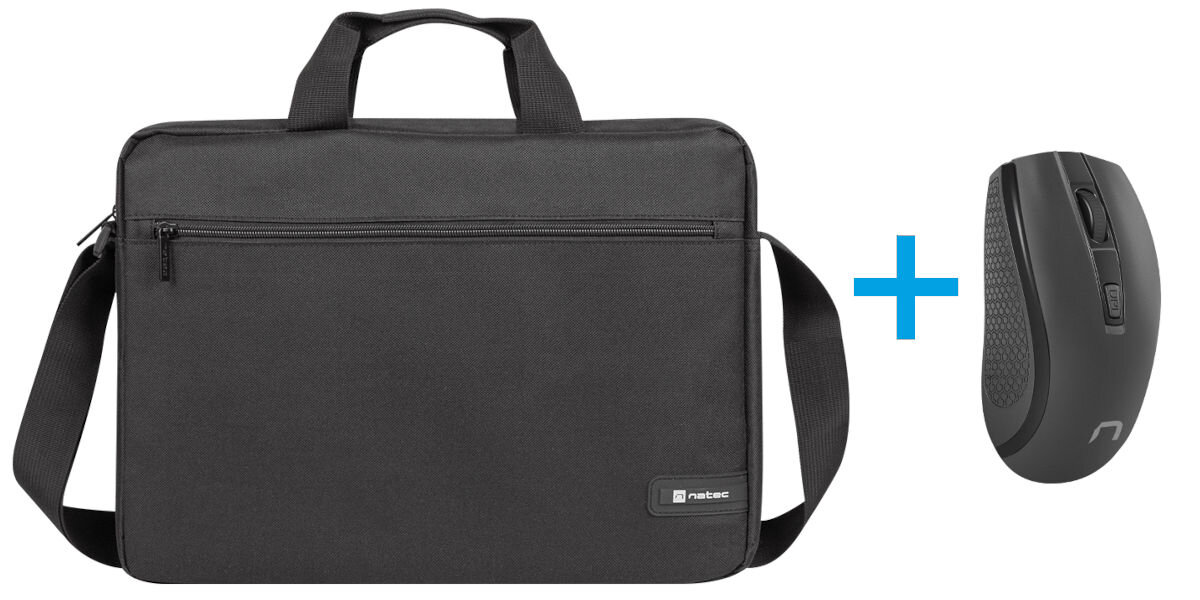 Torba na laptopa NATEC Wallaroo 2 15.6 cali Czarny + Mysz zestaw 2 w 1 bezprzewodowa mysz z sensorem optycznym rozdzielczość do 1600 DPI