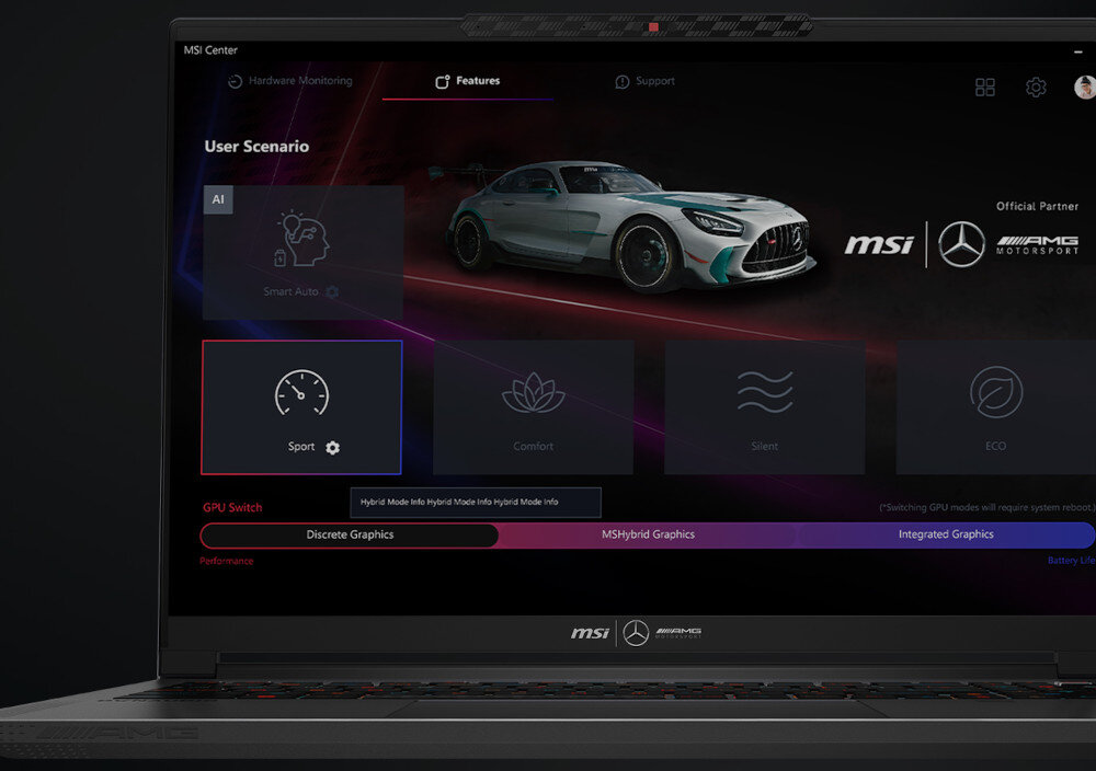 Laptop MSI Stealth Mercedes-AMG Motorsport A13VG aplikacja oprogramowanie