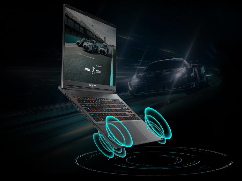 Laptop MSI Stealth Mercedes-AMG Motorsport A13VG audio głośniki dźwięk
