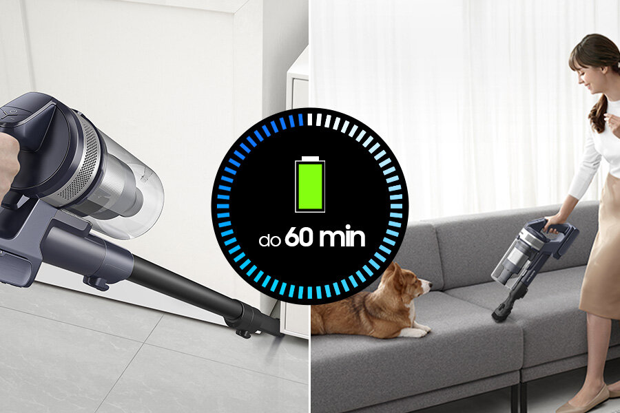 Kobieta odkurza sprzętem Samsung VS20B75AGR5/GE seria 75 z trwałą baterią