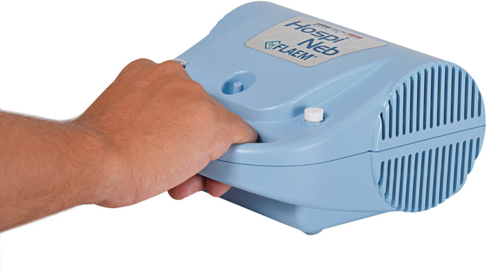 Inhalator nebulizator pneumatyczny FLAEM Hospineb Professional 0.54 ml/min standardy jakości bezpieczeństwa doskonały wybór nebulizacja inhalacja soli fizjologicznej leków aerozolowych niezawodność trwałość kompleksowa opieka w domu placówce medycznej  