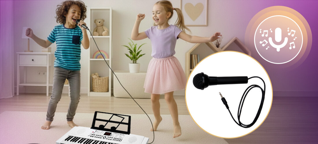 Keyboard MUSICMATE MM-01 KeyDeluxe głośniki słuchawki AUX kompaktowa konstrukcja, dzieci bawiące się w rytm muzyki, Keyboard stojący na podłodze