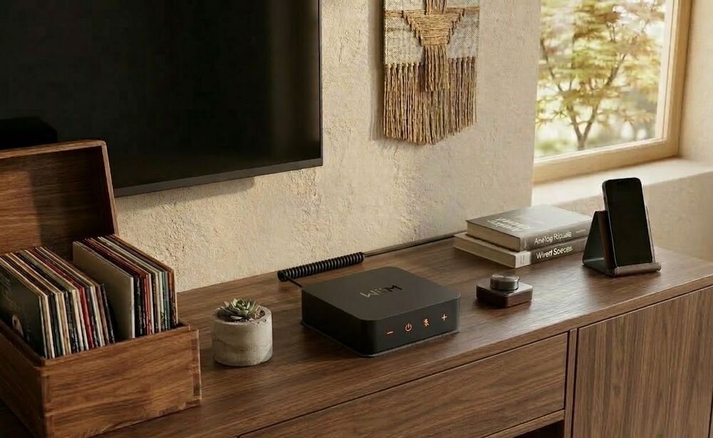 Streamer muzyczny WIIM Pro aplikacja WiiM Home sterowanie EQ muzyka alarmy, odtwarzacz stojący na komodzie w pomieszczeniu