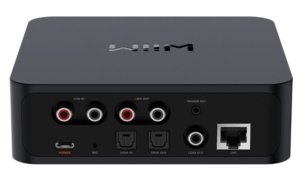 Streamer muzyczny WIIM Pro przetwornik D/A 192kHz 32bit SNR 106 dźwięk wysokiej jakości, odtwarzacz od tyłu na białym tle, złącza