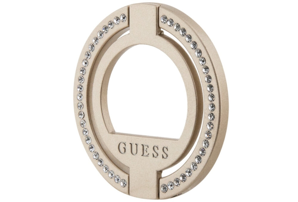 Uchwyt i podstawka GUESS MagSafe Ring Stand with Rhinestones Guess, MagSafe Ring Stand, Rhinestones, Elegancki uchwyt, Podstawka, Magnetyczne mocowanie, Kryształki luksusowe, Solidna konstrukcja, Regulowany kąt widzenia, Kompatybilność z MagSafe, Technologia MagSafe, Modny akcent, Subtelne błyski, Długotrwała użyteczność, Styl i wygoda użytkowania.