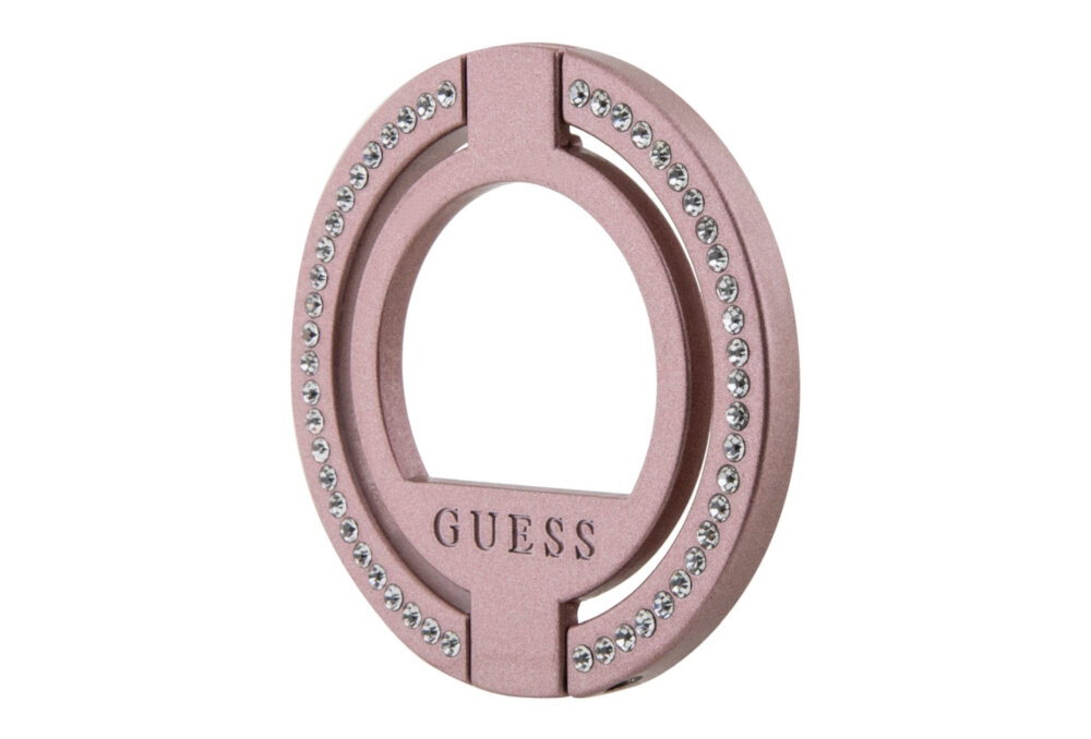 Uchwyt i podstawka GUESS MagSafe Ring Stand with Rhinestones Guess, MagSafe Ring Stand, Rhinestones, Elegancki uchwyt, Podstawka, Magnetyczne mocowanie, Kryształki luksusowe, Solidna konstrukcja, Regulowany kąt widzenia, Kompatybilność z MagSafe, Technologia MagSafe, Modny akcent, Subtelne błyski, Długotrwała użyteczność, Styl i wygoda użytkowania.