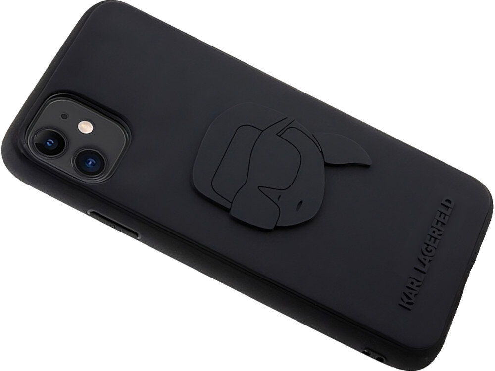 Etui KARL LAGERFELD Rubber Karl Head 3D do Apple iPhone 11/Xr Czarny cechy wygląd wizerunek ozdoba