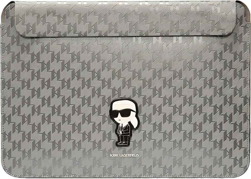 Torba na tablet KARL LAGERFELD Saffiano Monogram Ikonik 14 Srebrny zastosowanie cechy wygląd elegancja wykonanie naszywka