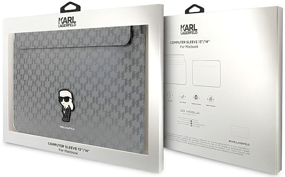 Torba na tablet KARL LAGERFELD Saffiano Monogram Ikonik 14 Srebrny kompatybilność przeznaczenie przekątna wielkość