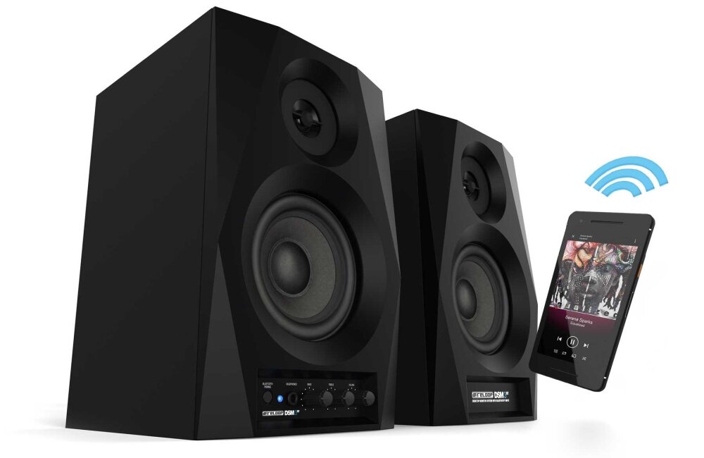 Kolumny głośnikowe RELOOP DSM-3 BT Czarny sprzet audio głośnik możliwości komunikacja bezprzewodowa mocne solidne brzmienie obudowa aranżacja