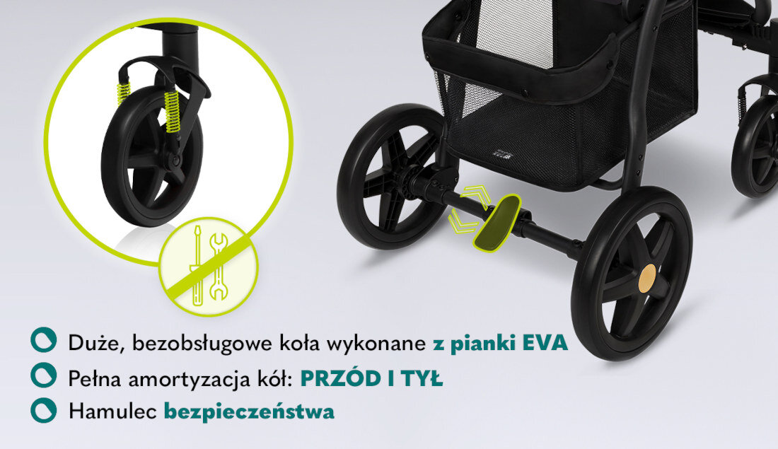 Wózek dziecięcy LIONELO Annet Plus Carbon Czarny Łatwość manewrowania odporne koła pianka EVA teren obracające koła 360 stopni blokada Amortyzatory