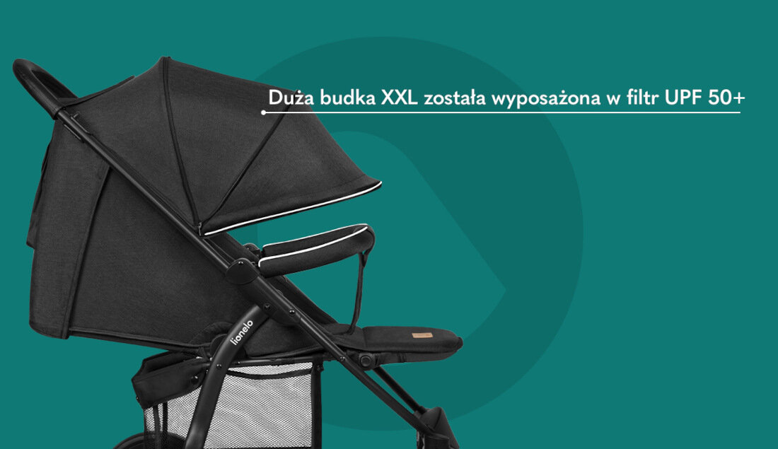 Wózek dziecięcy LIONELO Annet Plus Carbon Czarny ochrona budka filtr UPF 50+ komfort bezpieczeństwo