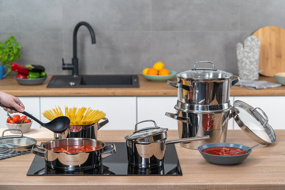 Zestaw garnków GÖTZE & JENSEN Denver CS700 pokrywka otwory profile