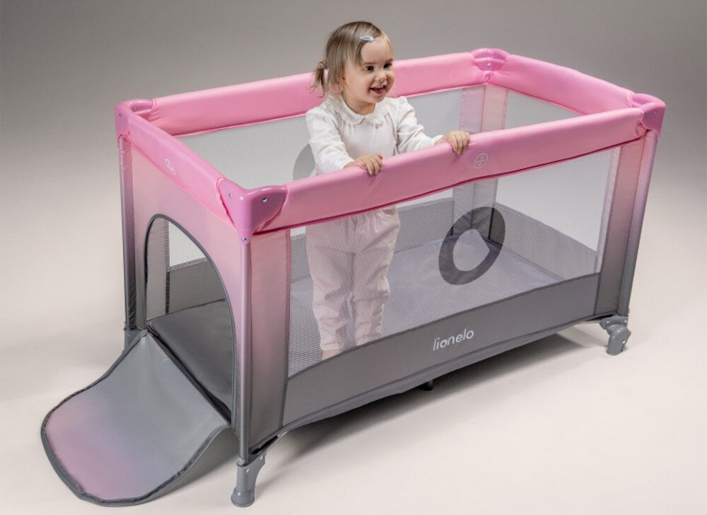 Łóżeczko turystyczne LIONELO Stefi Multicolor Szary  Swobodna zabawa każdego dnia bezpieczny kojec do codziennej zabawy przewiewne siateczki wiek zakres waga przeznaczenie