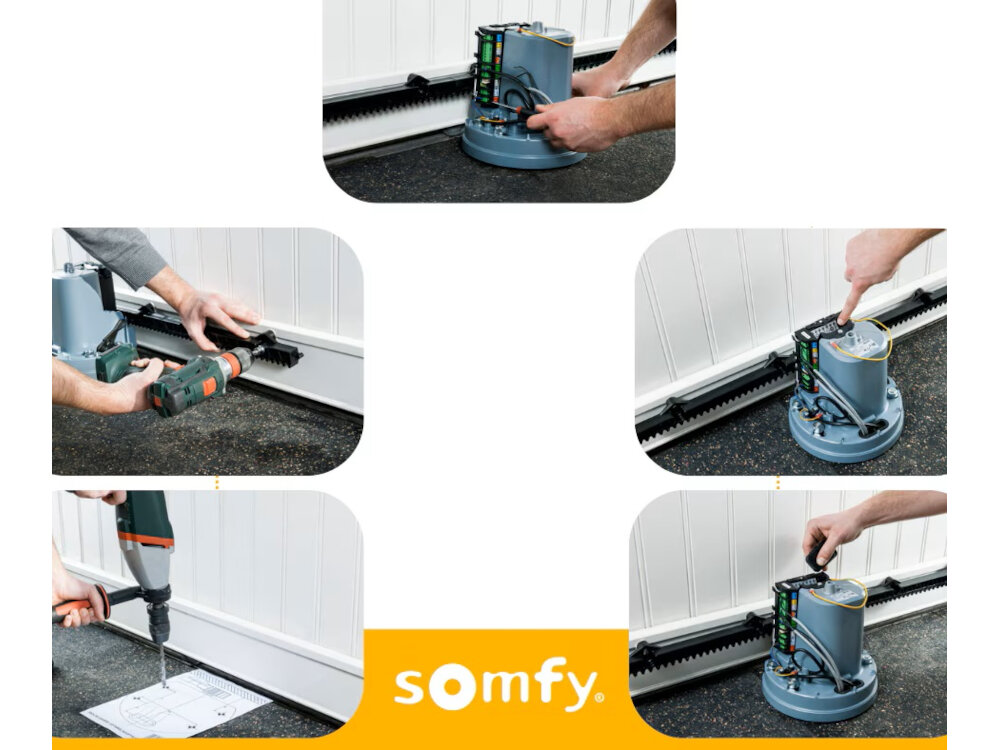 Napęd do bramy przesuwnej SOMFY Freevia 400 + Connectivity Kit 1244822 bezpieczne uzytkowanie dwa zaprogramowane piloty Key mozlowosc podlaczenia nadajnika nasciennego klawiatury kodowej i stacji na klucz