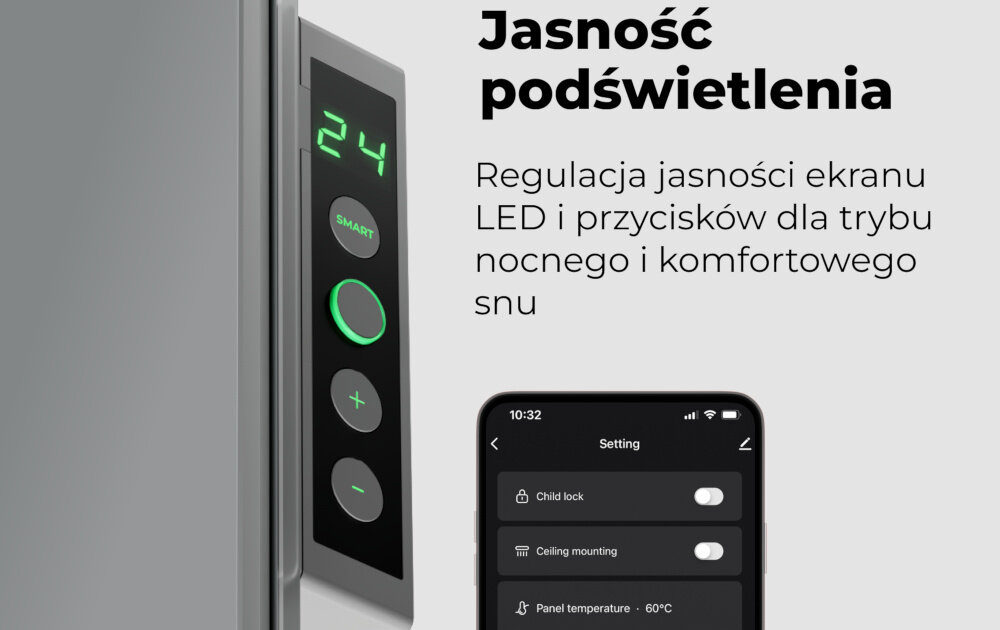 Grzejnik elektryczny AENO Premium Eko Smart Plus podswietlenie LED