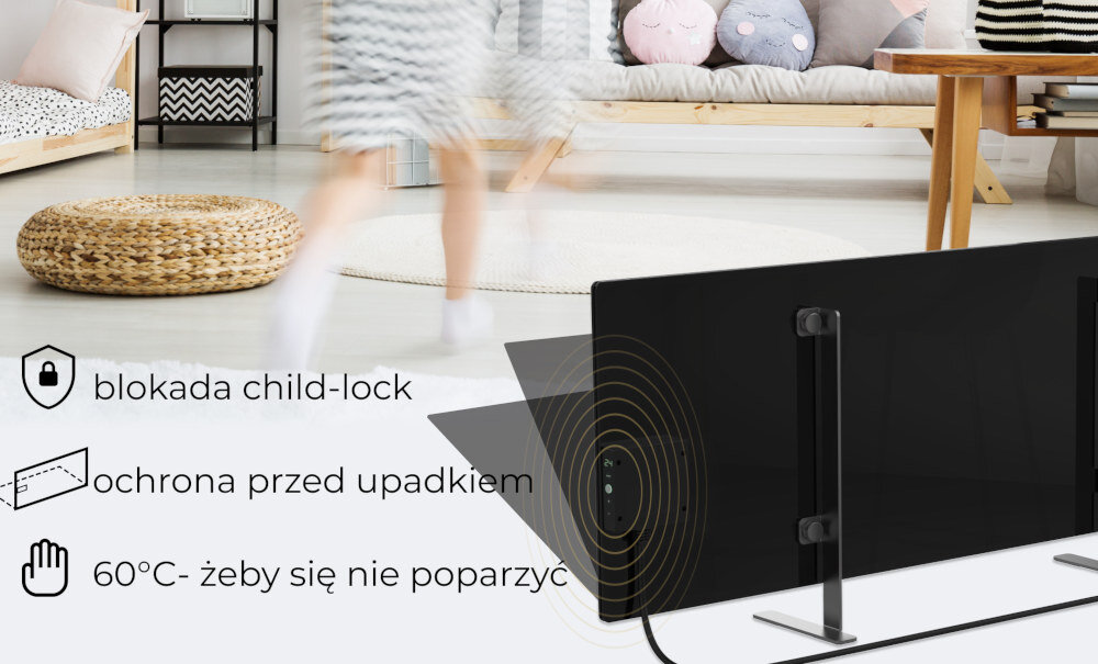 Grzejnik elektryczny AENO Premium Eko Smart Plus bezpieczne uzytkowanie czujnik upadku/przechylu