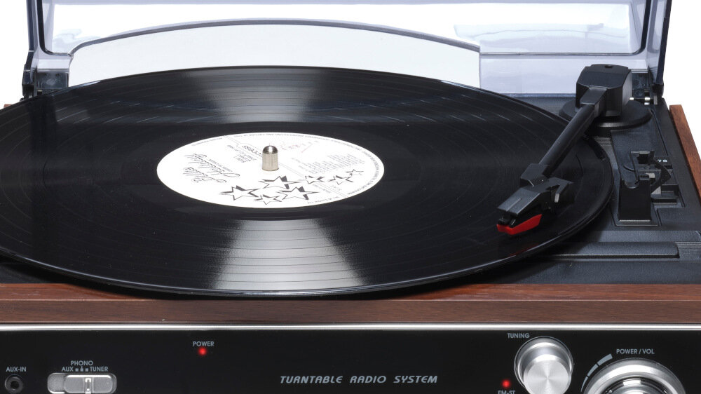 Gramofon DENVER VPR-190 Orzechowy dźwięk głośniki moc sterowanie prędkość obrotu Autostop