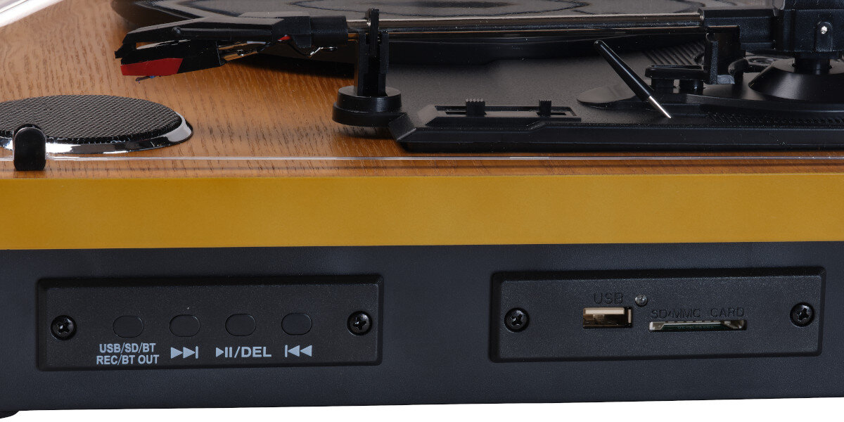 Gramofon DENVER VPL-230 Orzechowy funkcje digitalizacja porty łączność Bluetooth