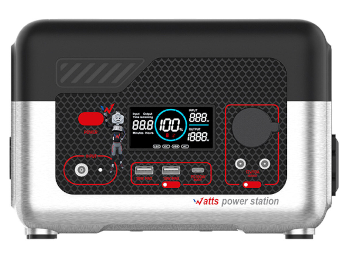Stacja zasilania WONDER Wx600 Power Station 270 Wh Bank energii, energia, mobilność, wyjazd, wygoda, Zbliżenie frontu, ekran LCD, porty ładowania (USB-A, DC, wyjście samochodowe), tryb pracy, panel sterowania.