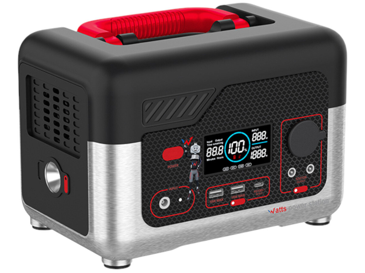 Stacja zasilania WONDER Wx600 Power Station 270 Wh Bank energii, obudowa, odporność, LED, prostota, Perspektywa z boku, panel DC, przycisk funkcyjny, kratka wentylacyjna, sztywna obudowa, srebrne wykończenie.