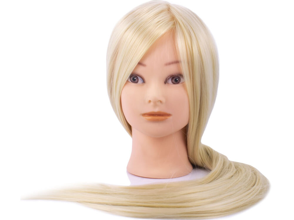 Głowa fryzjerska LEOBERT Mia Blondynka 60 cm głowa fryzjerska długie blond włosy białe tło nauka stylizacji