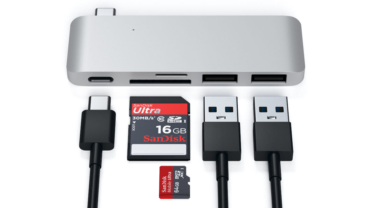 Hub SATECHI ST-TCUPS Srebrny USB-C MacBook 2x USB-A czytnik kart SD microSD
