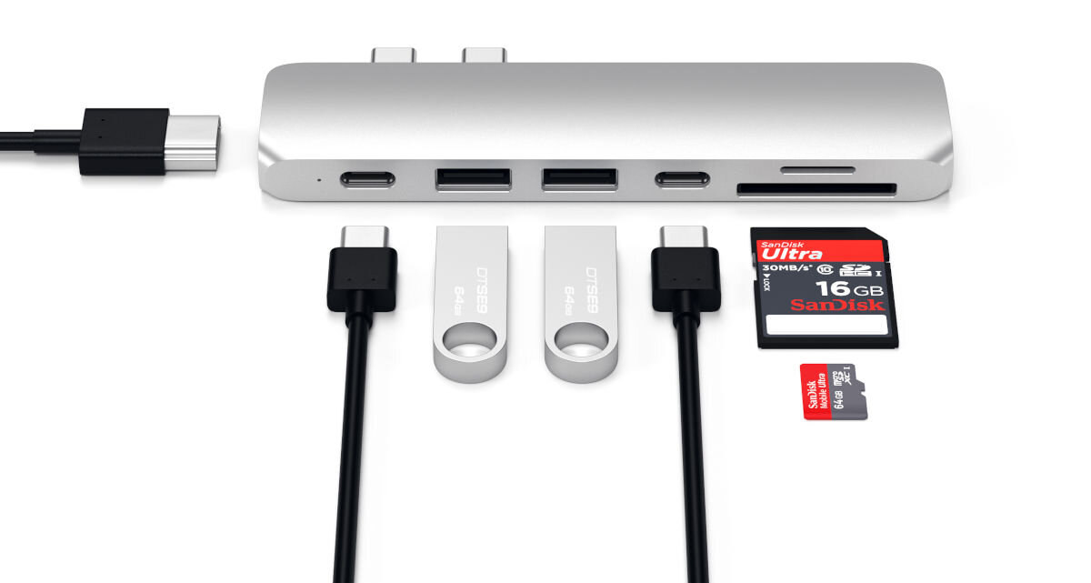Hub SATECHI ST-CMBPS Srebrny USB-C PD tranfer danych do 40 Gb/s ładowanie przelotowe z mocą do 87 W