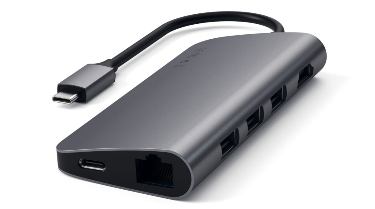 Hub SATECHI ST-TCMAM Szary HDMI 4K USB-C moc ładowania do 60 W Gigabit Ethernet czytniki kart microSD SD 3x USB-A