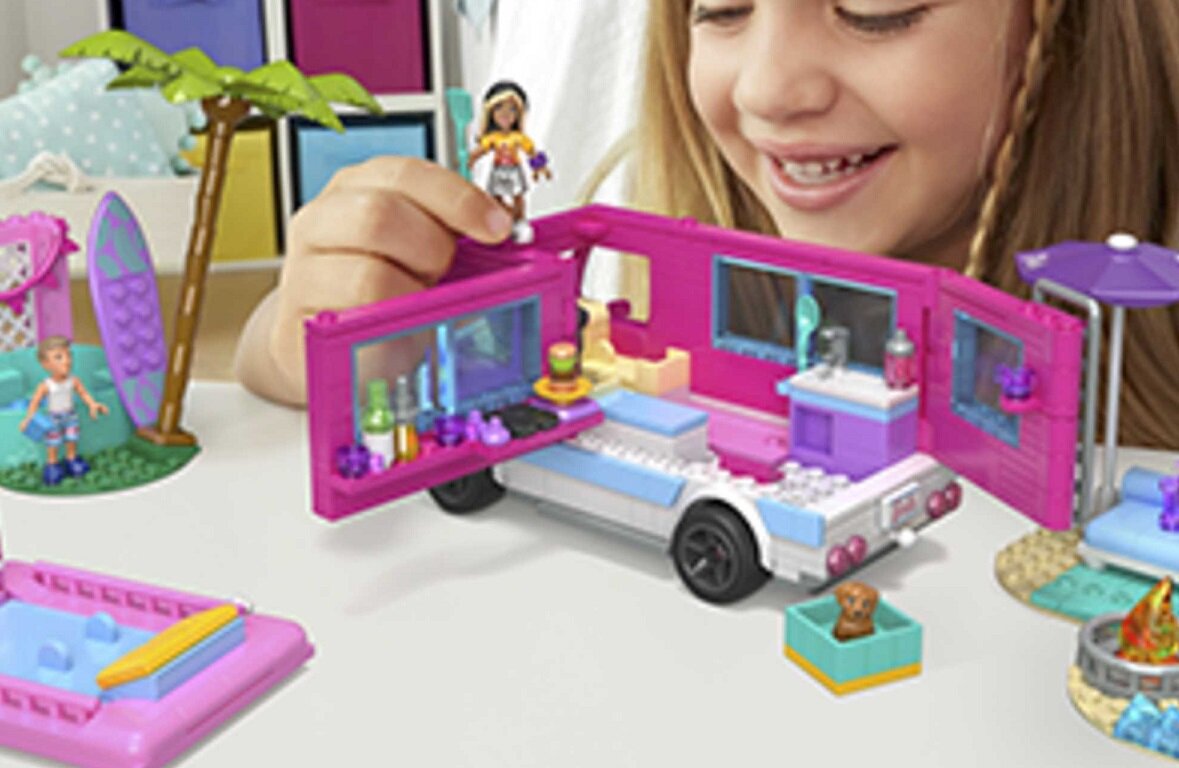 Klocki plastikowe MEGA Barbie Przygodowy Wymarzony Kamper HPN80 mega mega bloks mega construx budowanie konstruowanie składanie konstrukcja zabawka konstrukcyjna zabawka do zbudowania zestaw konstruktorski zabawka konstruktorska zabawki konstruktorskie dla dzieci kolekcja