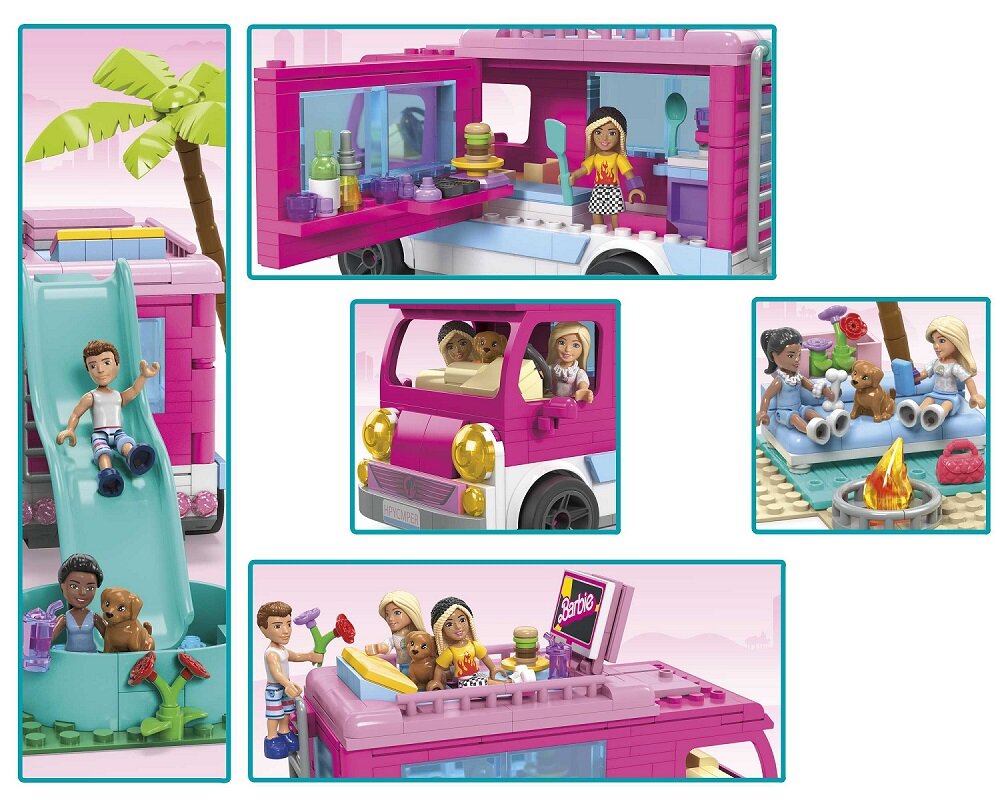 Klocki plastikowe MEGA Barbie Przygodowy Wymarzony Kamper HPN80 mega mega bloks mega construx budowanie konstruowanie składanie konstrukcja zabawka konstrukcyjna zabawka do zbudowania zestaw konstruktorski zabawka konstruktorska zabawki konstruktorskie dla dzieci kolekcja