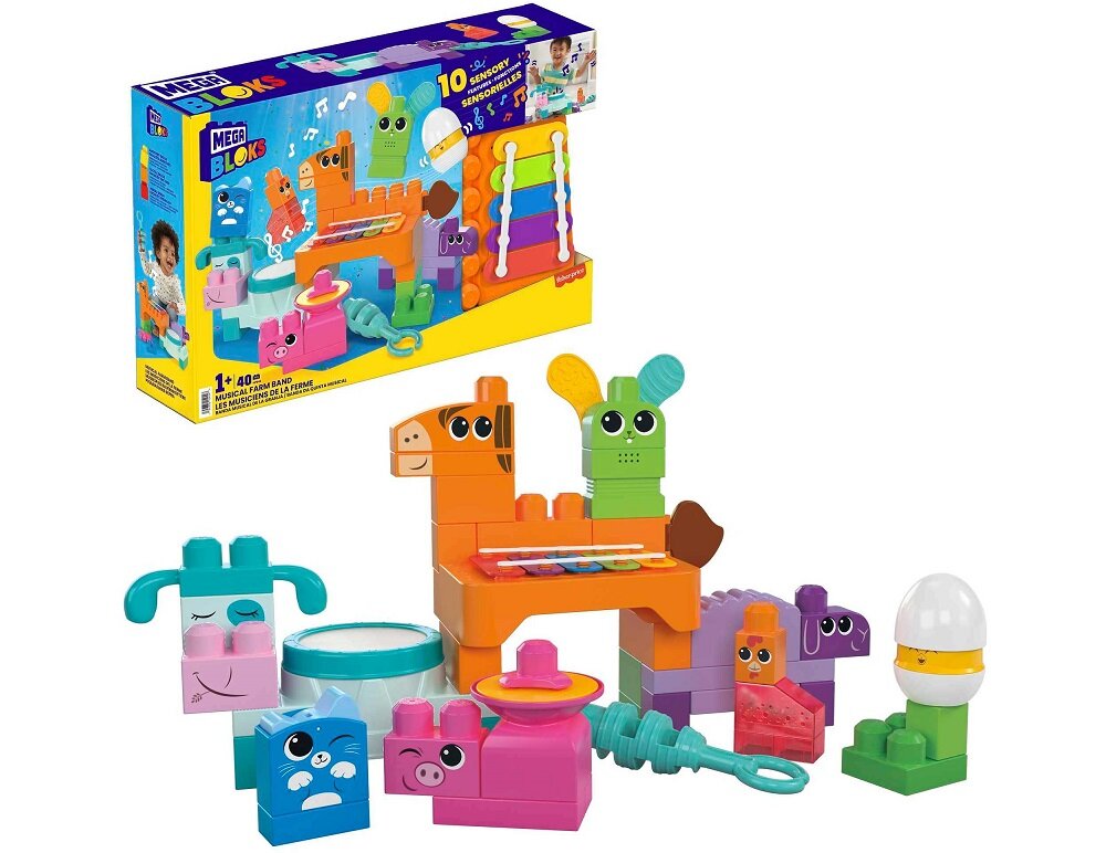 Klocki plastikowe MEGA Bloks Muzykalne zwierzątka z farmy HPB46 mega mega bloks mega construx budowanie konstruowanie składanie konstrukcja zabawka konstrukcyjna zabawka do zbudowania zestaw konstruktorski zabawka konstruktorska zabawki konstruktorskie dla dzieci kolekcja