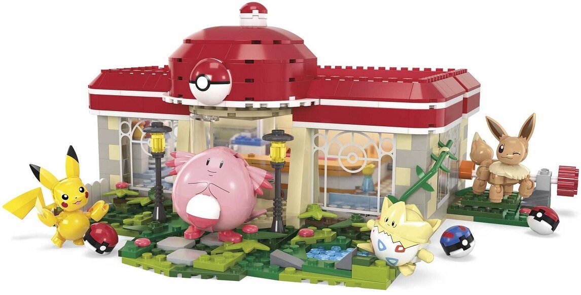 Klocki plastikowe MEGA Pokemon Leśne centrum Pokemonów HNT93 mega blox blocks construx pikachu zabawka prezent urodzinowy pomysł na prezent dziecko w wieku 5 6 7 8 9 10 11 12 lat chłopiec dziewczynka dzieci dziecko starsze dziecko kolekcjonerski do zbudowania konstrukcyjny wystawianie kolekcjonowanie gra wideo klocki konstruowanie budowanie zestaw konstrukcyjny kolekcjonerzy dorośli czerwony fioletowy gra granie akcesoria do układania Pikachu Chansey Eevee Togepi