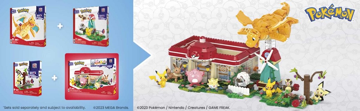 Klocki plastikowe MEGA Pokemon Leśne centrum Pokemonów HNT93 mega blox blocks construx pikachu zabawka prezent urodzinowy pomysł na prezent dziecko w wieku 5 6 7 8 9 10 11 12 lat chłopiec dziewczynka dzieci dziecko starsze dziecko kolekcjonerski do zbudowania konstrukcyjny wystawianie kolekcjonowanie gra wideo klocki konstruowanie budowanie zestaw konstrukcyjny kolekcjonerzy dorośli czerwony fioletowy gra granie akcesoria do układania Pikachu Chansey Eevee Togepi