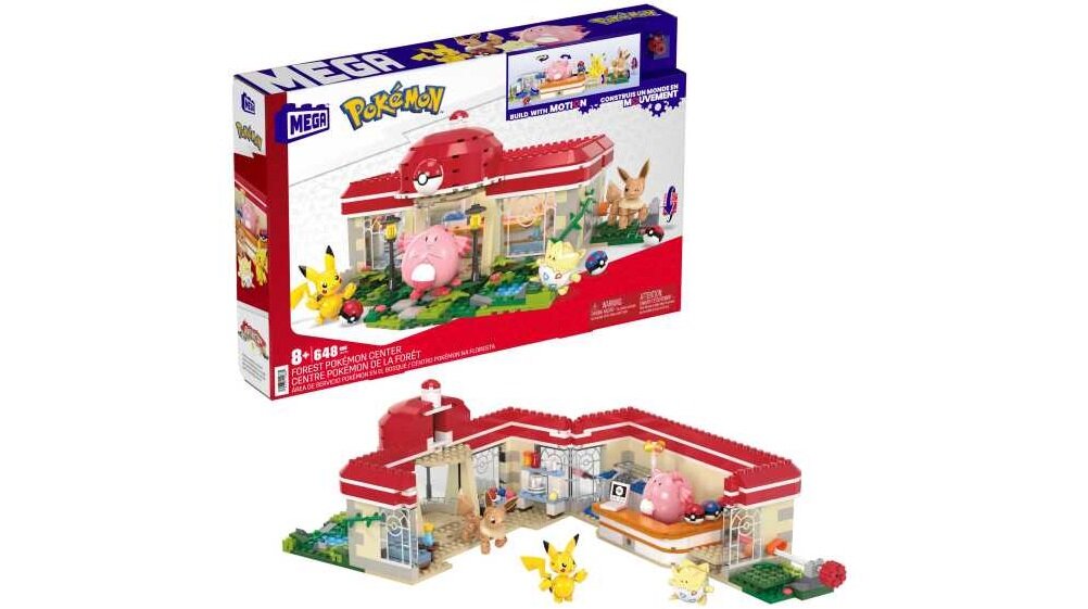 Klocki plastikowe MEGA Pokemon Leśne centrum Pokemonów HNT93 mega blox blocks construx pikachu zabawka prezent urodzinowy pomysł na prezent dziecko w wieku 5 6 7 8 9 10 11 12 lat chłopiec dziewczynka dzieci dziecko starsze dziecko kolekcjonerski do zbudowania konstrukcyjny wystawianie kolekcjonowanie gra wideo klocki konstruowanie budowanie zestaw konstrukcyjny kolekcjonerzy dorośli czerwony fioletowy gra granie akcesoria do układania Pikachu Chansey Eevee Togepi
