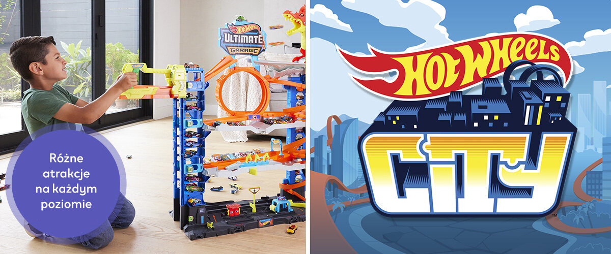 Dzieci bawiące się zestawem Hot Wheels City Atak Smoka.